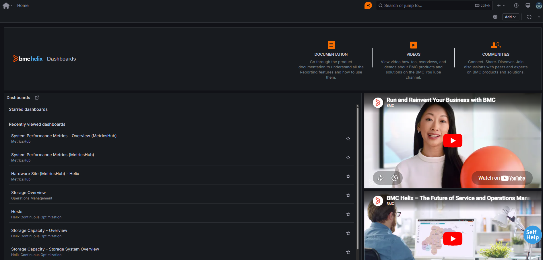 BMC Helix - Dashboards Page